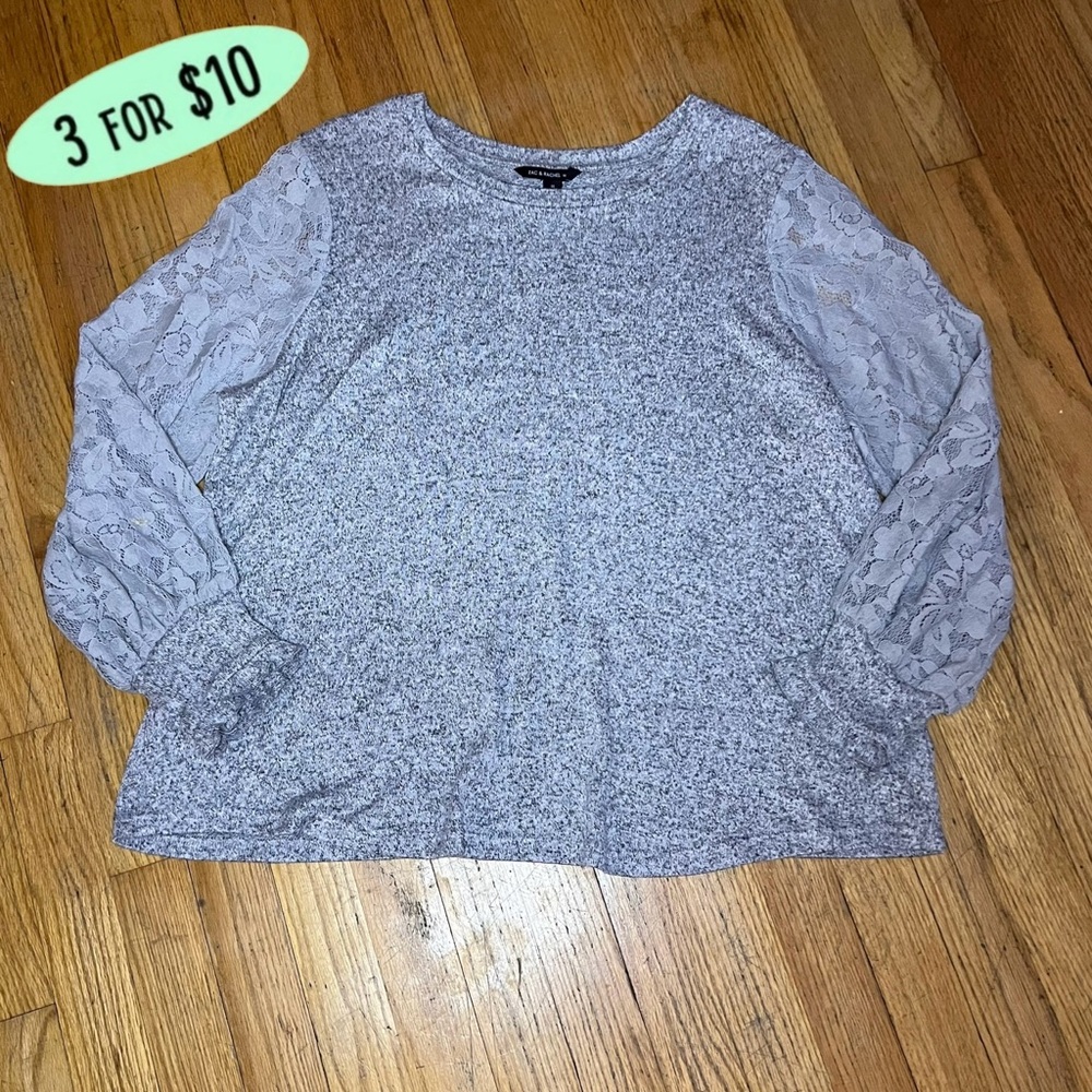 Gray Lace Sleeve Women's Top